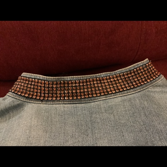 Woman’s Bling Denim Collar Crop Jacket Plus Size - Picture 2 of 8